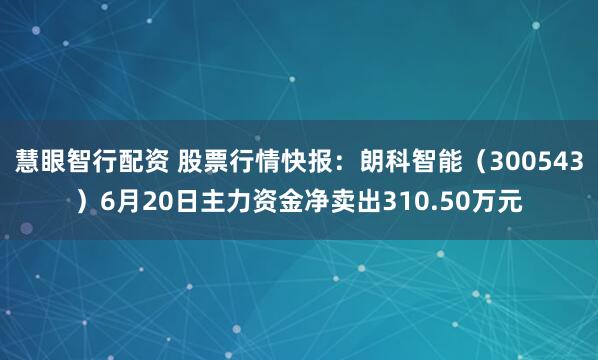 慧眼智行配资 股票行情快报：朗科智能（300543）6月20日主力资金净卖出310.50万元
